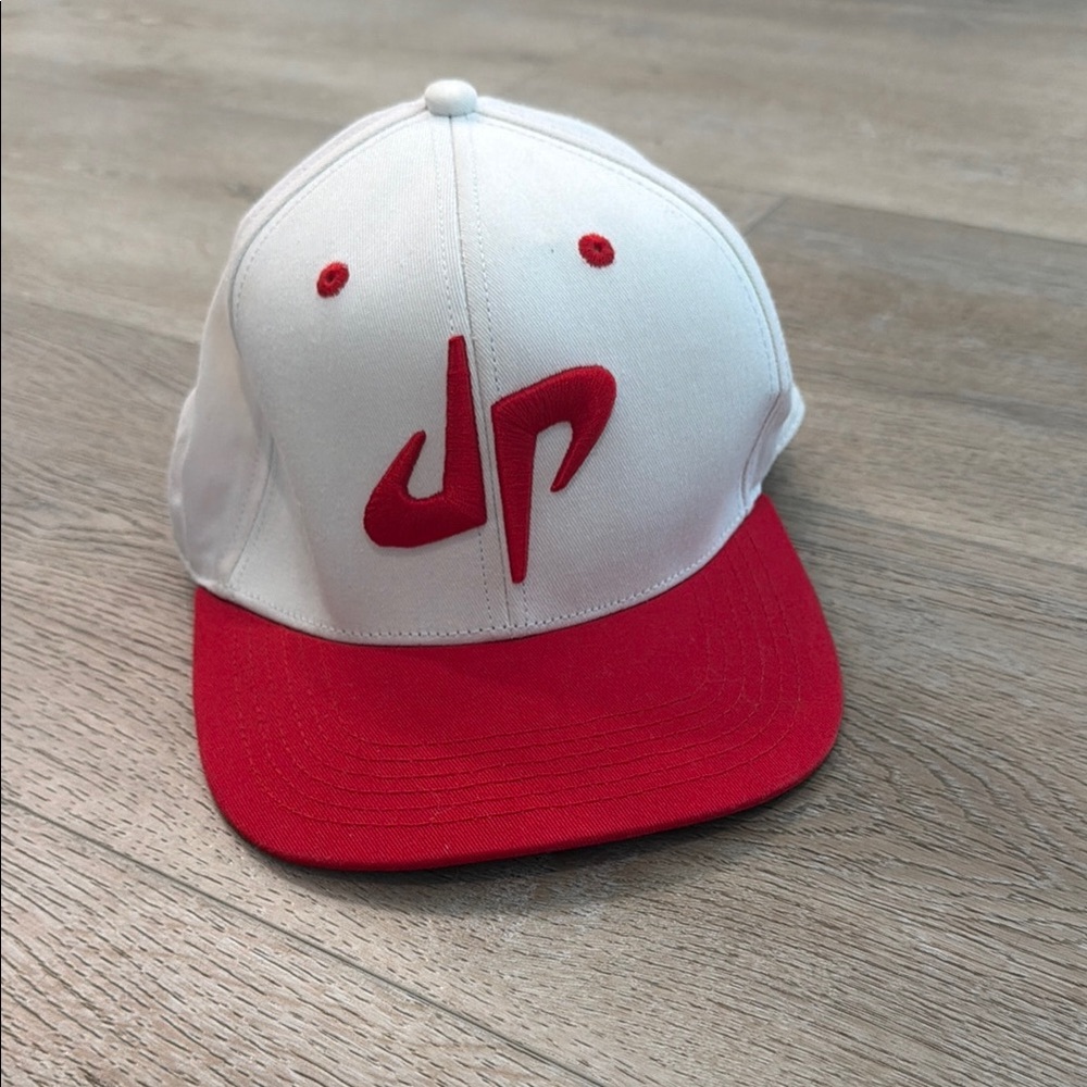DUDE PERFECT White and Red Snapback Hat with Embroidered JP Logo